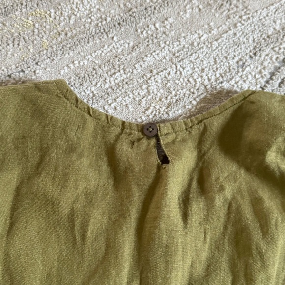 Gudrun Sjoden Pure Linen Shirt Blouse 3/4 sleeve Olive Green lagenlook medium - Picture 9 of 9
